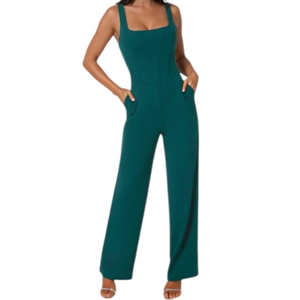 bebe Hunter Green Corset Jumpsuit Size XS - Picture 1 of 10